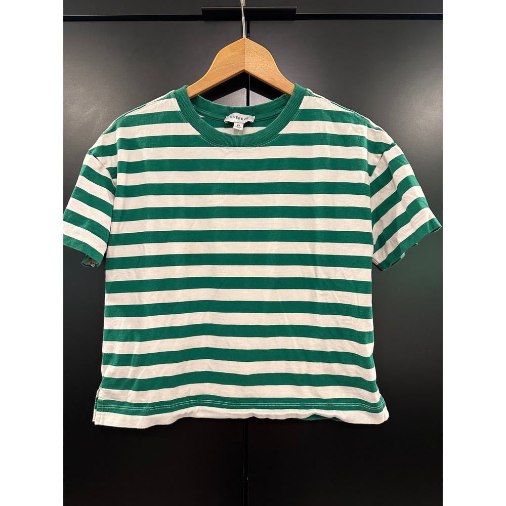 Evereve Ever Perfect Green White Striped Pima Cotton Short Sleeve Tee XS